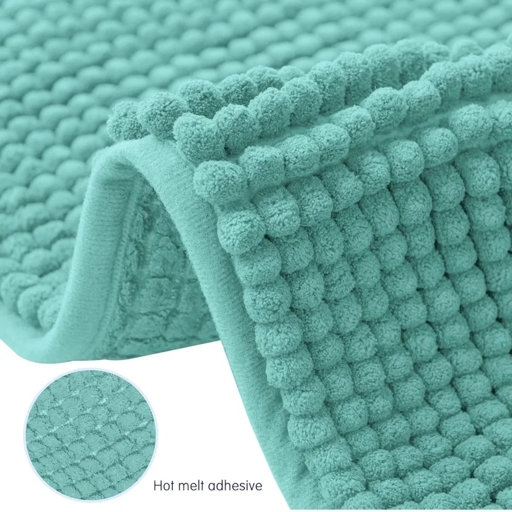 blue/teal chenille soft bath rug mat set